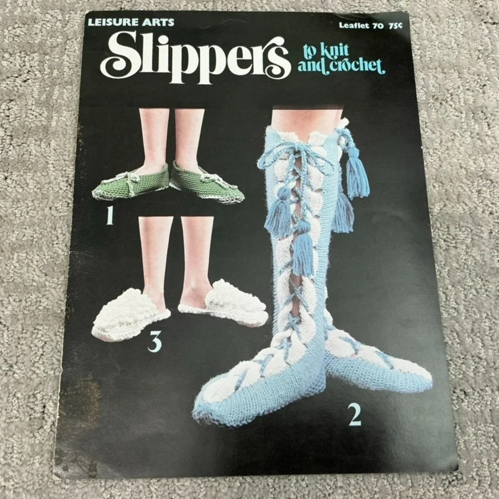 Lot 3 Vintage Knitting Crochet Pattern Books Retro Socks Slippers Leg Warmers